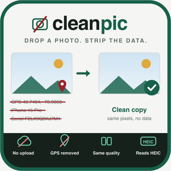CleanPic photo metadata and GPS remover